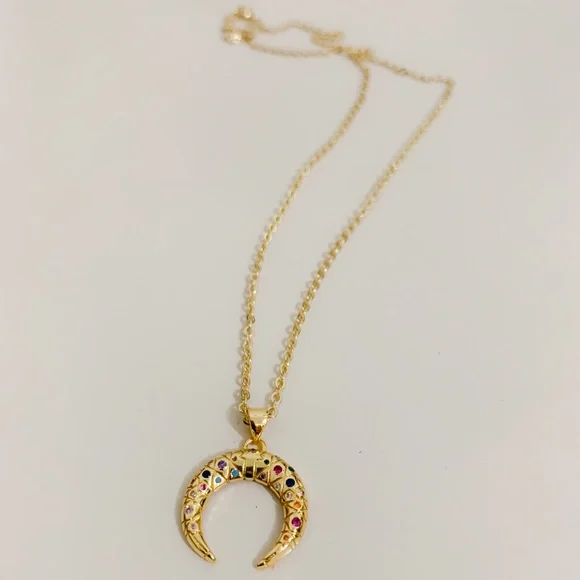 Colorful Crescent Moon Necklace | 14k Gold Filled - Picture 2 of 9